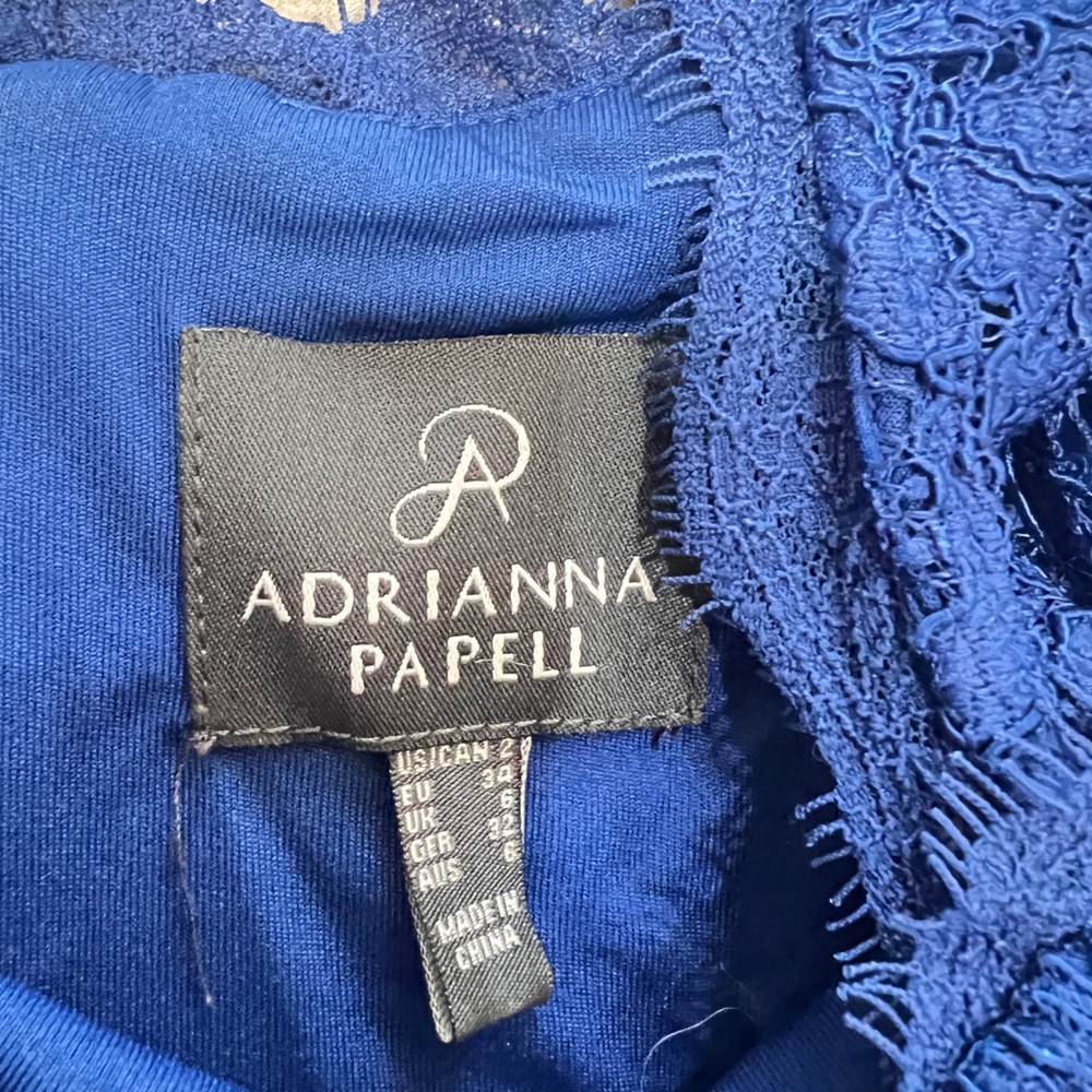 Adrianna‎ Papell Blue Lace Sheath Mini Party Wedding Guest Event Dress Size 2 - Picture 9 of 12
